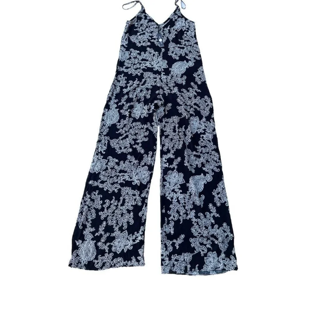 After Party By Nasty Gal Women’s Black Strappy Floral Wide Leg Jumpsuit Size XS - Picture 10 of 16